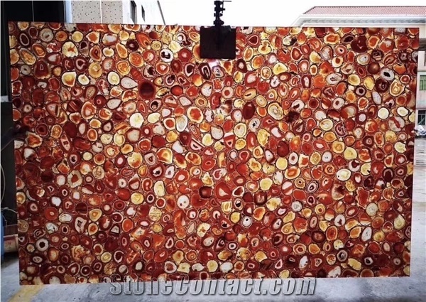 Red Agate Backlit Translucent Semiprecious Gemstone Slab