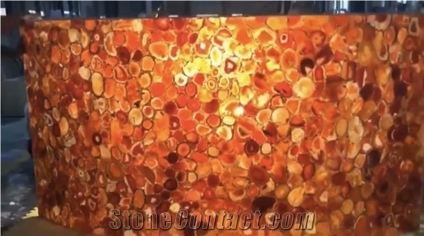 Red Agate Backlit Translucent Semiprecious Gemstone Slab