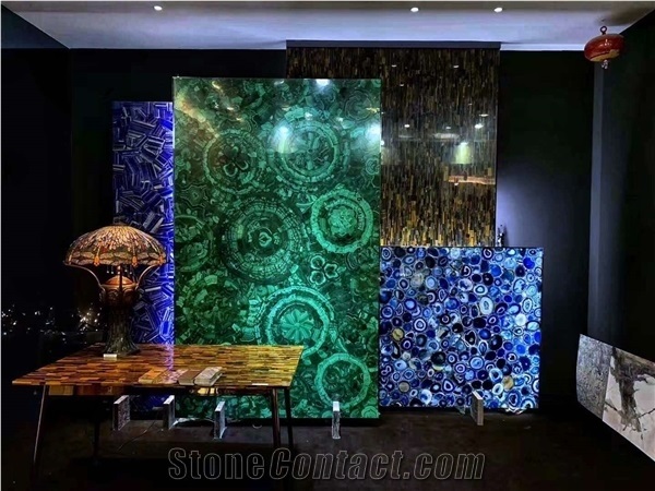Semiprecious Gem Stone Green Malachite Panels Luxury Decor