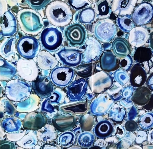 Semiprecious Gemstone Natural Composite Blue Agate Slab