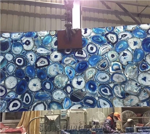 Semiprecious Gemstone Natural Composite Blue Agate Slab