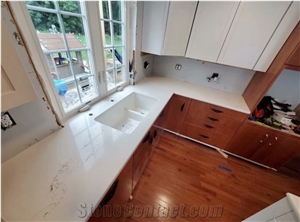 Strato Calacatta White Quartz Stone Kitchen Countertop