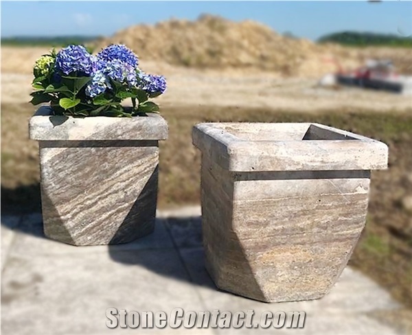 SILVER TRAVERTINE FLOWERPOT Flower Pots