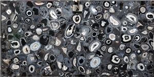 Backlit Luxury Semiprecious Black Agate Slab Wall Kitchen
