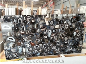 Backlit Luxury Semiprecious Black Agate Slab Wall Kitchen