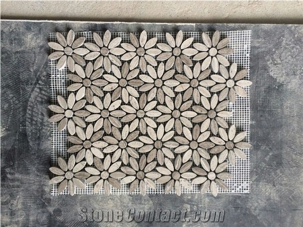 White Marble Flower Pattern Mosaic Tile for Kitchen