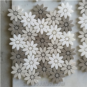 White Marble Flower Pattern Mosaic Tile for Kitchen