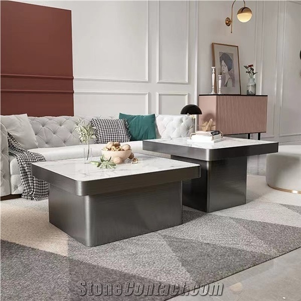 Modern White Marble Living Room Center Table