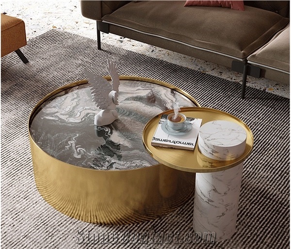 Modern White Marble Living Room Center Table