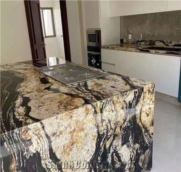 Brazil Prometheus Gold Granite Polished Custom Countertops