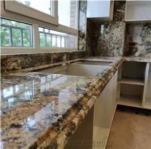 Brazil Shangri-La Quartzite Glod Polished Kitchen Countertop