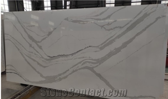 Calacatta White Artificial Stone Quartz Polished Wall Slabs