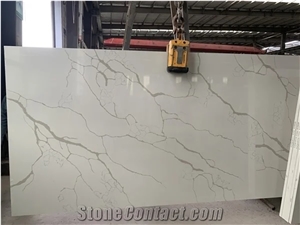China Calacatta White Artificial Quartz Polished Big Slabs
