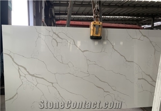 China Calacatta White Artificial Stone Quartz Polished Slabs