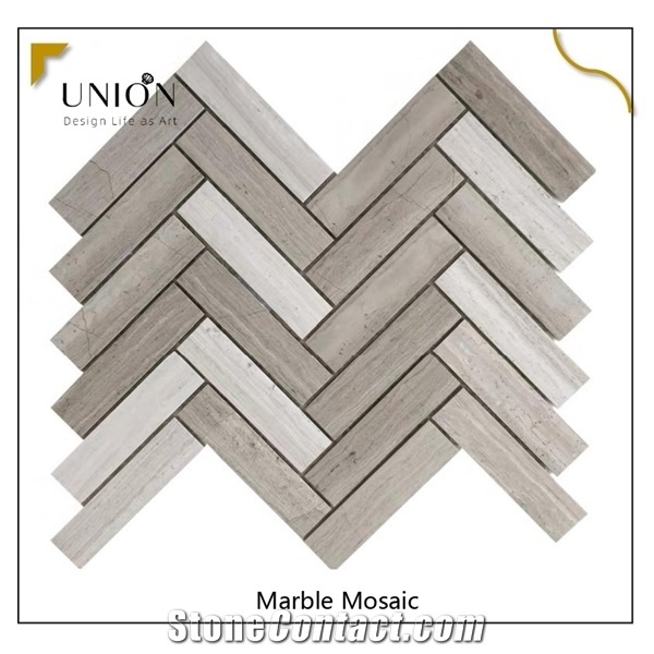 Carrera Marble Mosaic Herringbone Backsplash Tile for Kitche