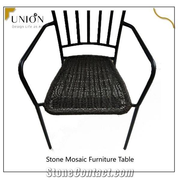 Classic Outdoor Side Table with Tile Top, Yellow, Red, Black