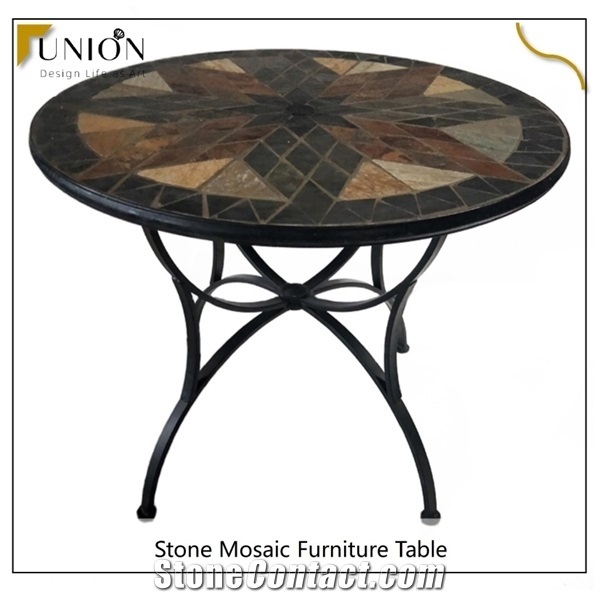Garden Patio Mosaic Desk Furniture Set Of 3 Pcs Table&Chairs