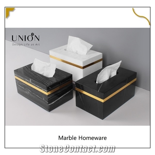 Golranlye Tissue Box Cover Square Black Marble Facial Tissue