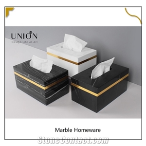 Golranlye Tissue Box Cover Square Black Marble Facial Tissue