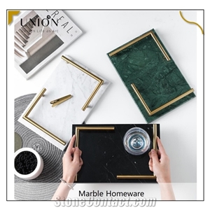 Luxury Natural Marble Serving Tray with Golden Metal Handles