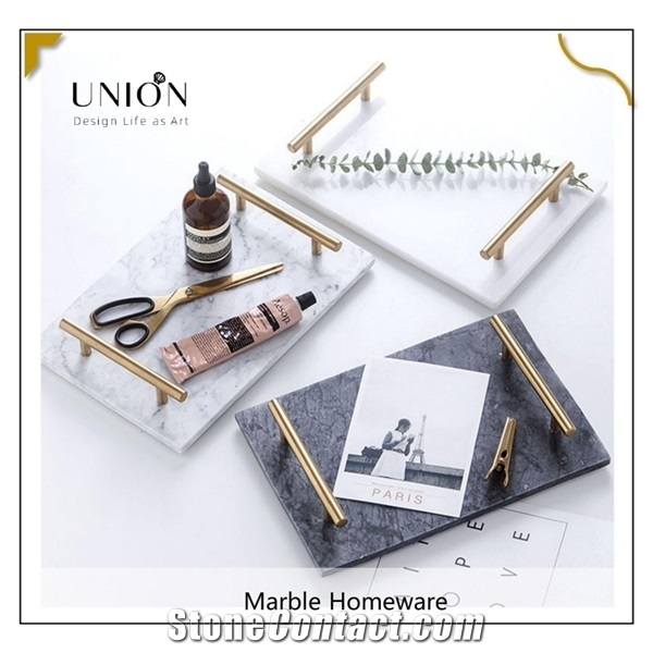 Natural Marble Acrylic Tray Bathroom Organizer Decor Towel