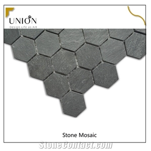 Square Shaped Mosaic Marble Material Black Tiles Slate Style