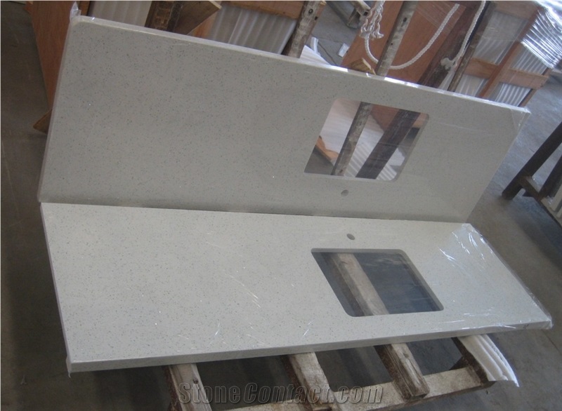 Pure White Quartz Kitchen Countertops, Island Top