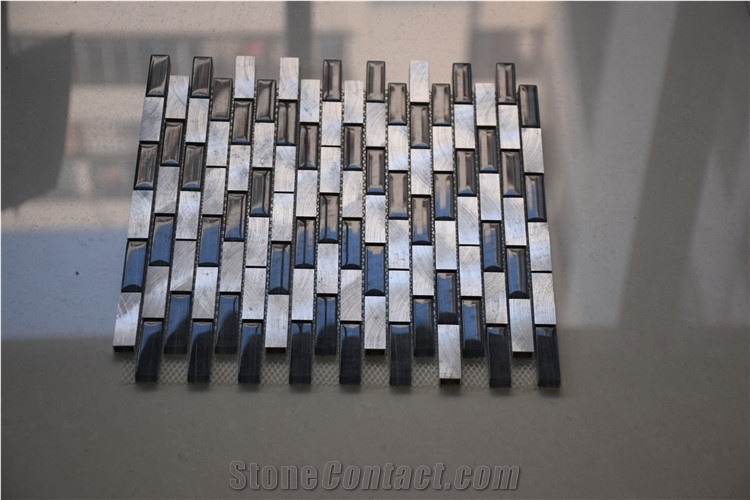 Black and White Marble Random Strip Glass Mosaics