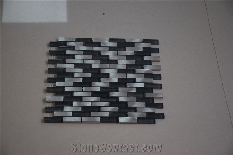 Black and White Marble Random Strip Glass Mosaics