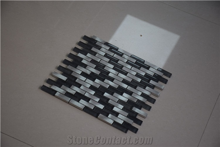 Black and White Marble Random Strip Glass Mosaics