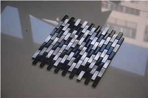 Black and White Marble Random Strip Glass Mosaics