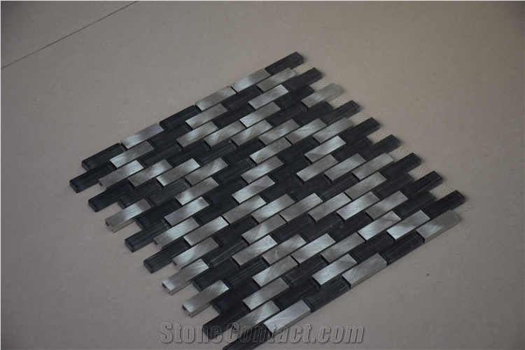 Black and White Marble Random Strip Glass Mosaics