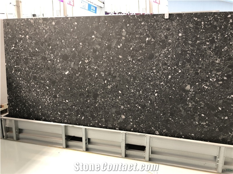 Polished Black Crystallized Artificial Stone Slabs