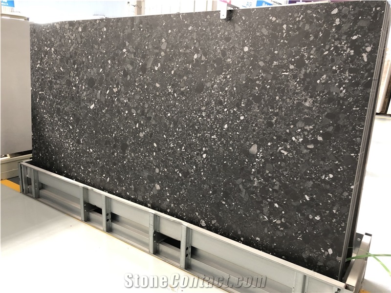 Polished Black Crystallized Artificial Stone Slabs