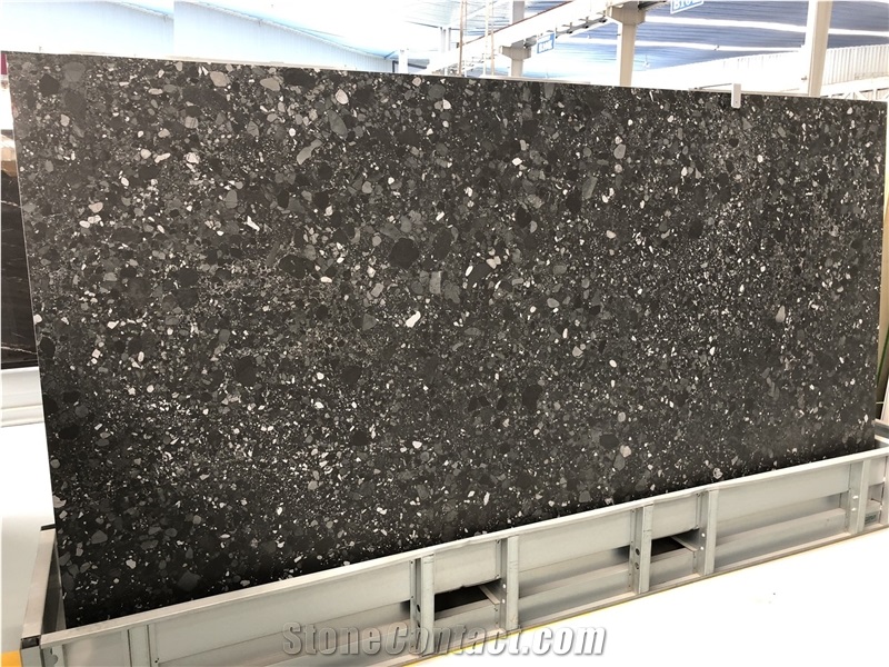 Polished Black Crystallized Artificial Stone Slabs