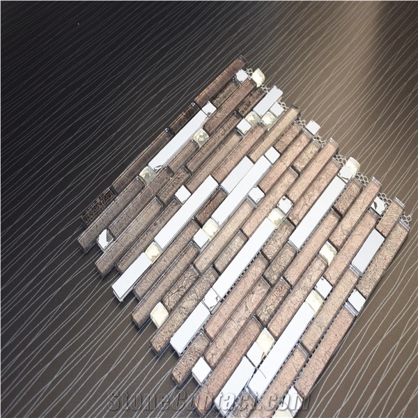 Three Colors Glass Random Strip Mosaics for Sale