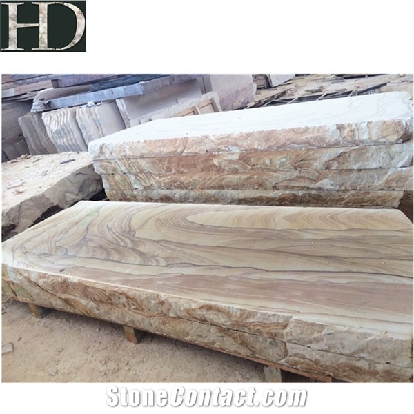 Natural Yellow Wooden Sandstone Tiles & Slabs for Wall Clad