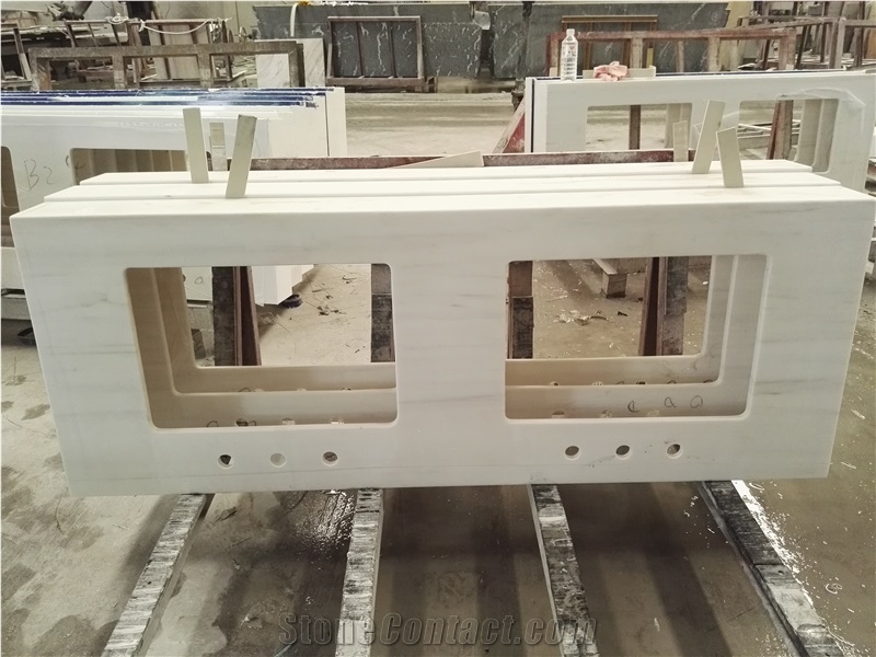 White Natural Marble Prefab Double Sink Countertop