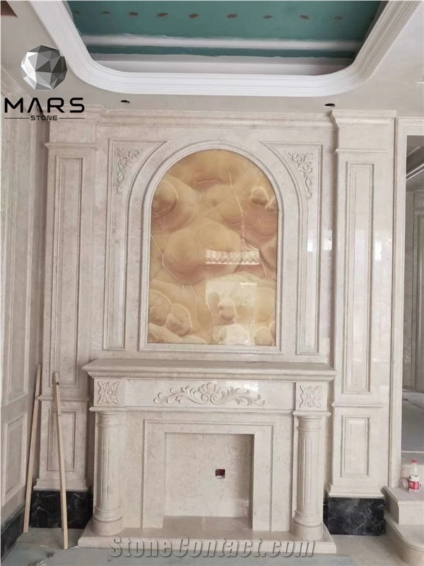 Cheap Living Room Bcklit Wall Design Orange Onyx Slab 