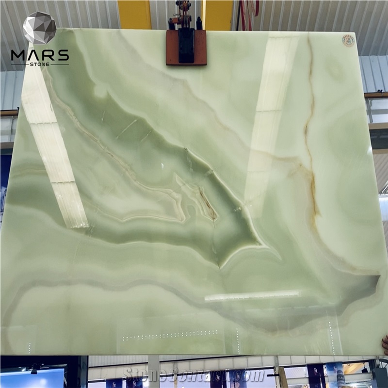 Chinese Price Translucent Light Pistachio Green Onyx Slab