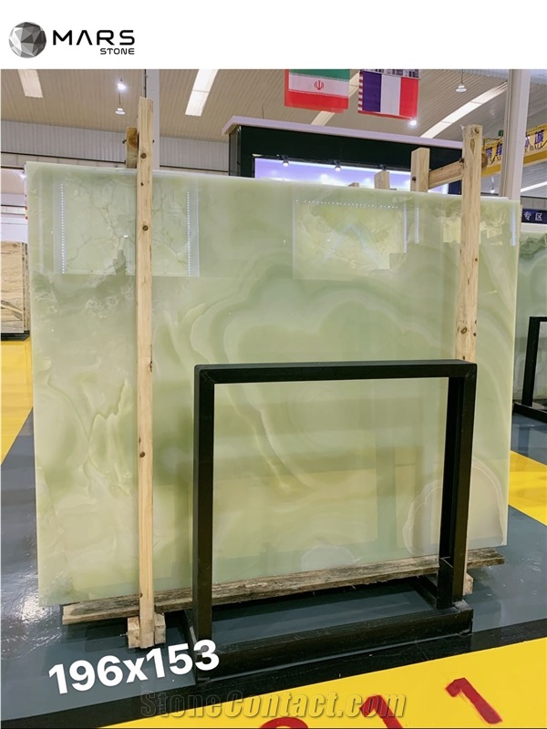 Chinese Price Translucent Light Pistachio Green Onyx Slab