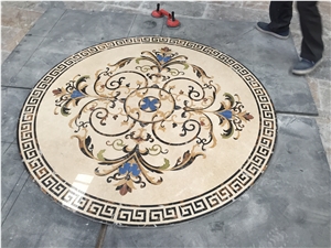 crema marfil round waterjet medallion light emperador floor