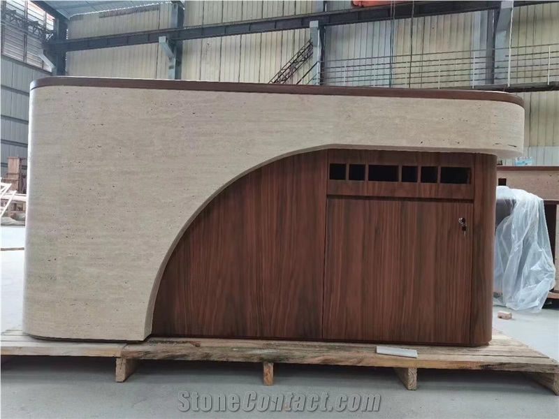 ivory travertine retail display counter stone bank top