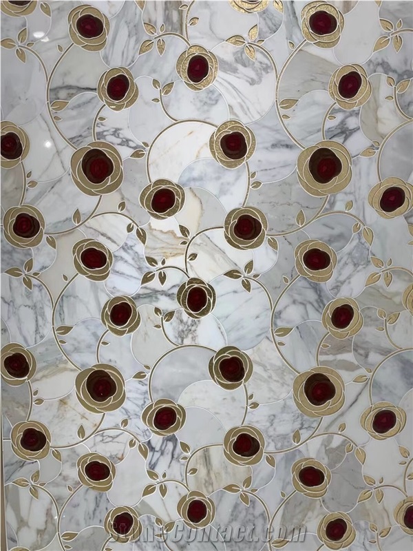 marble waterjet mosaic floor medallion calacatta carpet