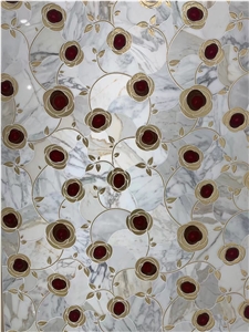 marble waterjet mosaic floor medallion calacatta carpet