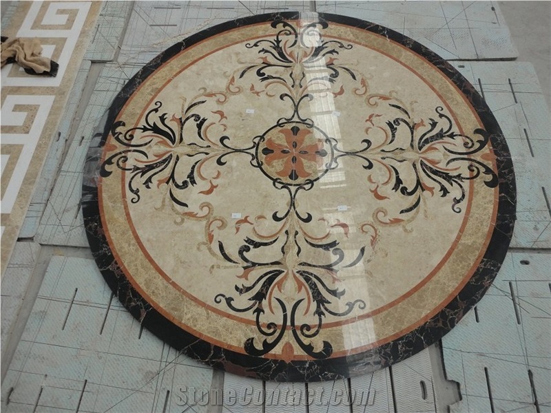 rosso levanto floor waterjet medallion emperador rosettes 