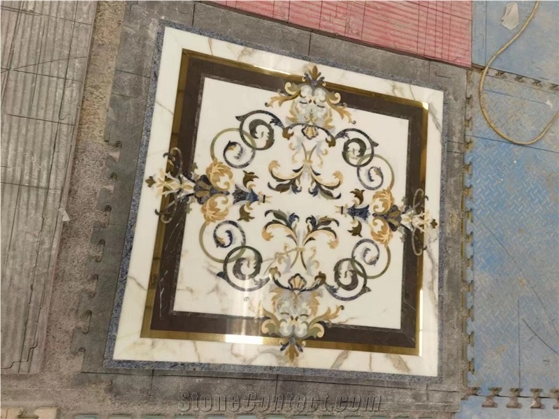 round marble floor waterjet medallion calacatta oro carpet
