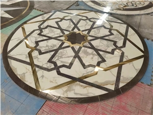 round marble floor waterjet medallion calacatta oro carpet