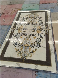 round marble floor waterjet medallion calacatta oro carpet