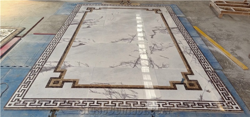 square milas new york white marble floor waterjet medallion 